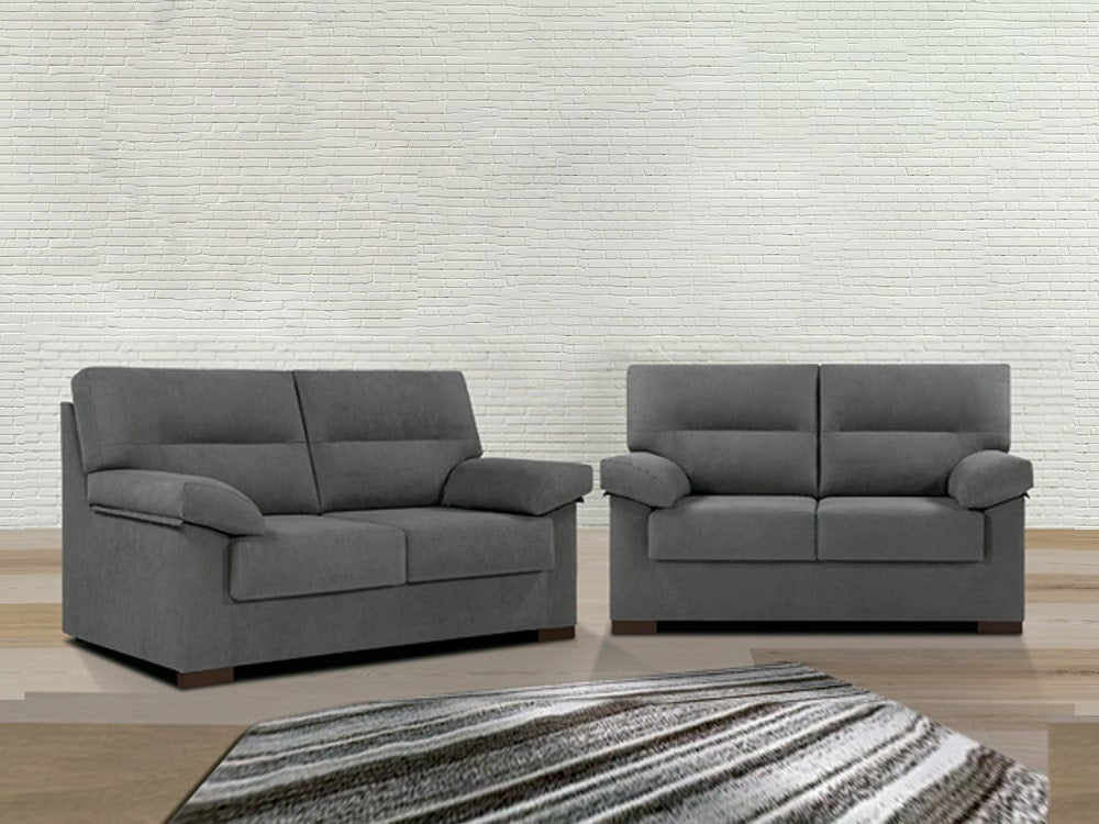 Conjunt de sofàs 3+2 en tela sintètica grisa – MORETTI