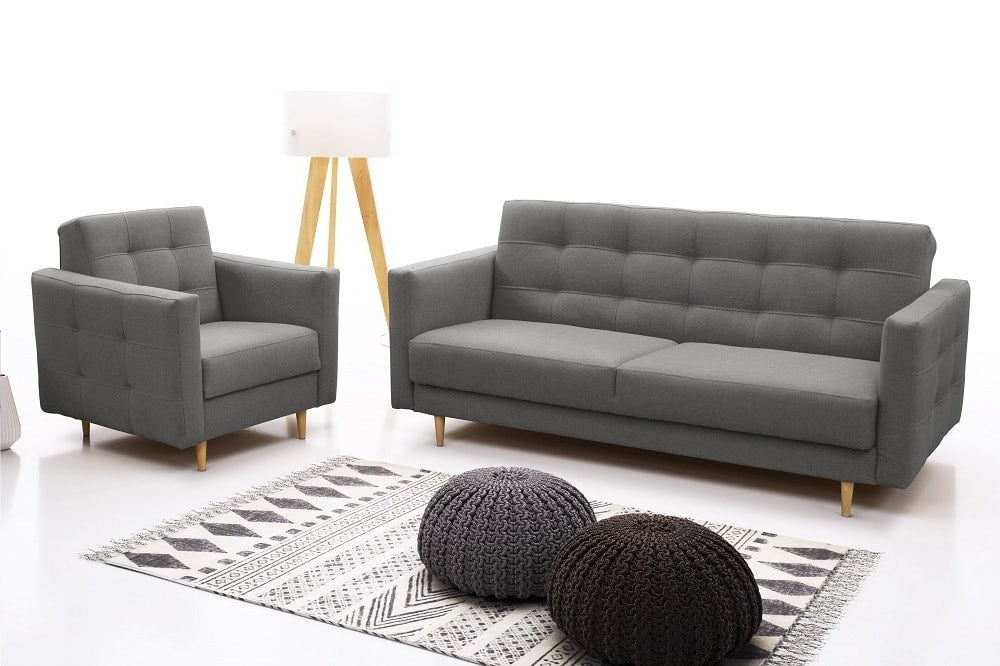 Conjunto estilo escandinavo de sofá-cama e poltrona – LATIKA