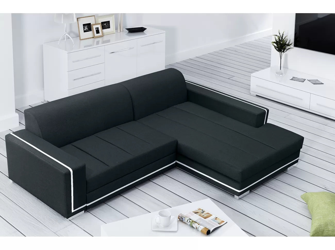Sofá chaise longue tapizado convertible en cama - MARTÍN