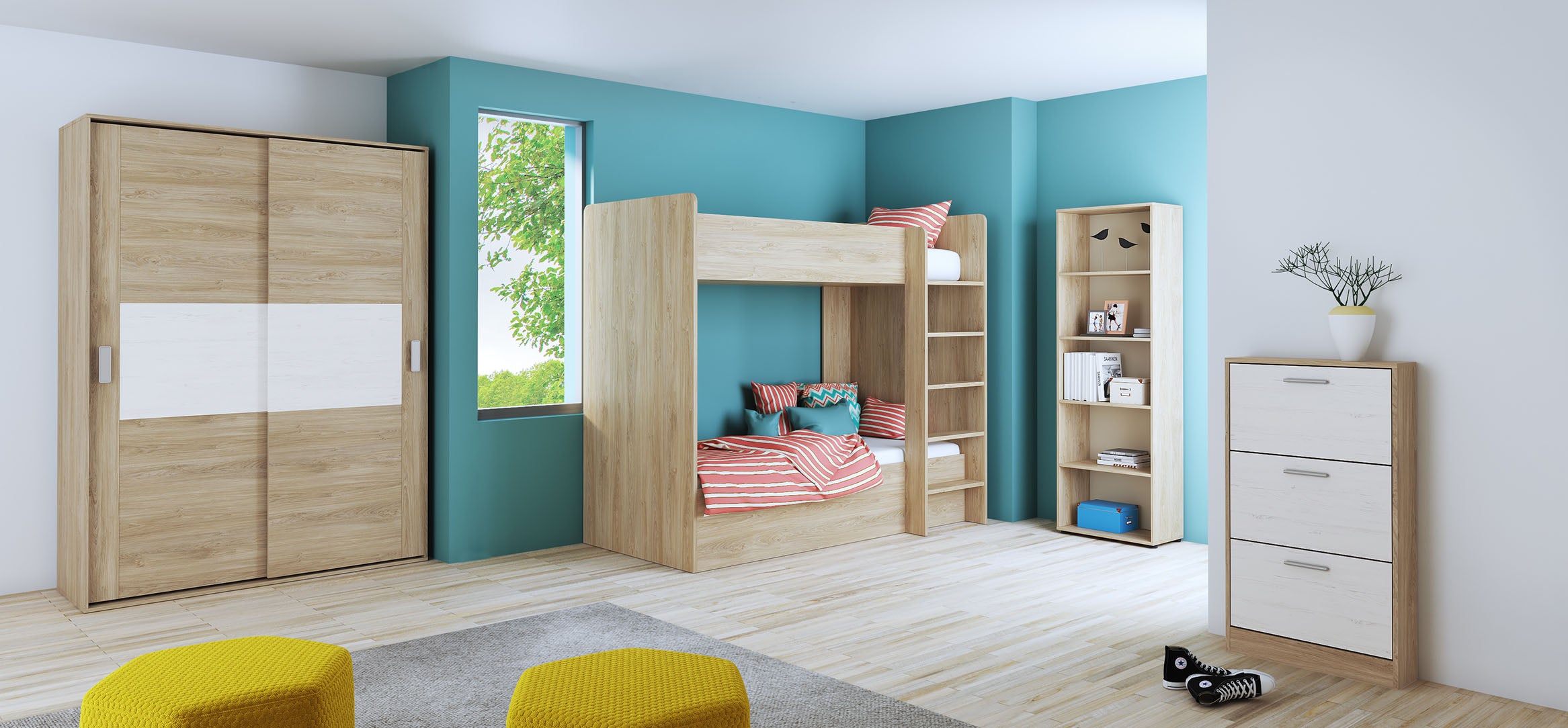 Dormitorio juvenil: 2 armarios, cama, escritorio y estante - Luddo 16 - Don  Baraton: tienda de sofás, colchones y muebles