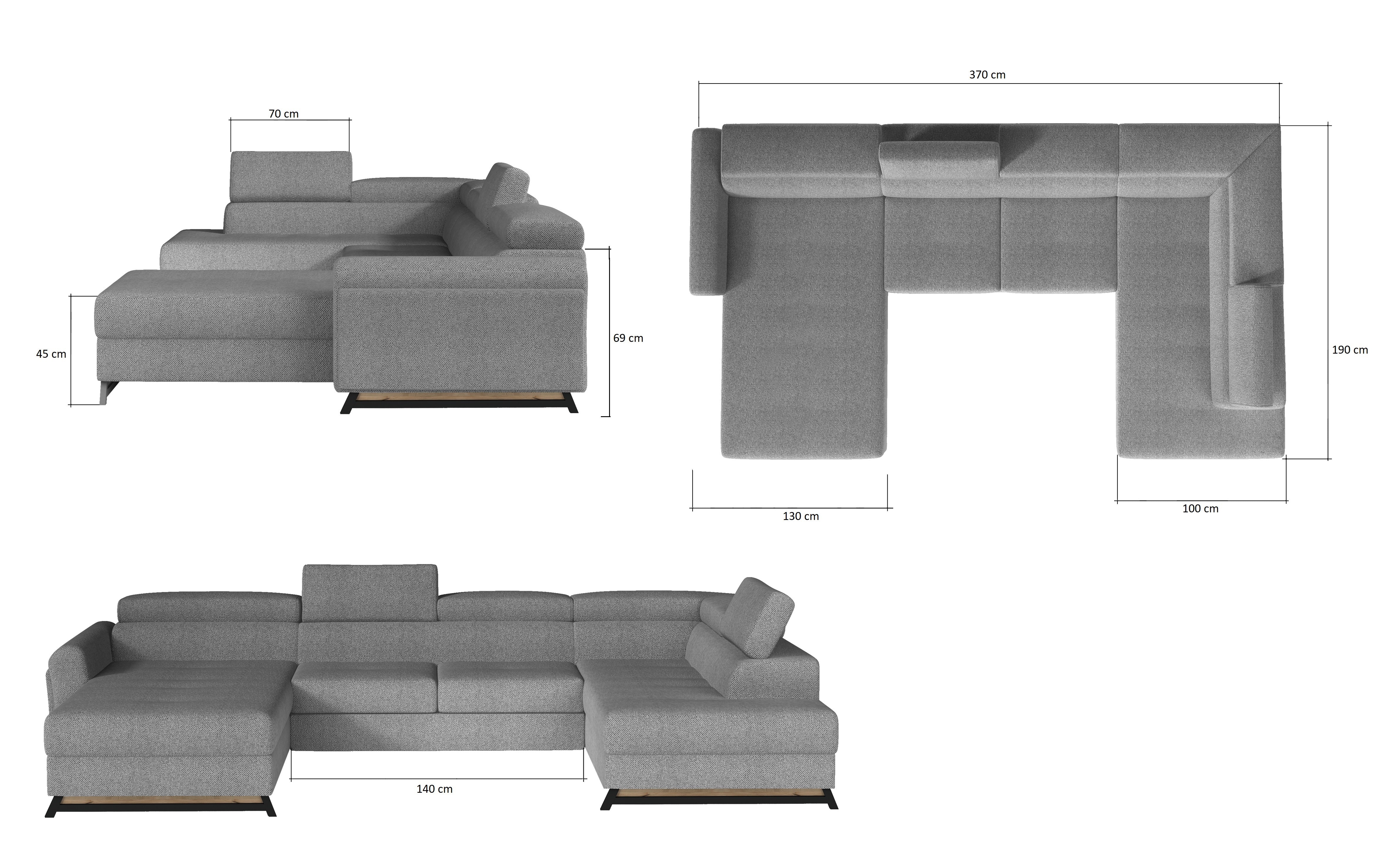 Medidas para sofá en forma de U modelo Josette