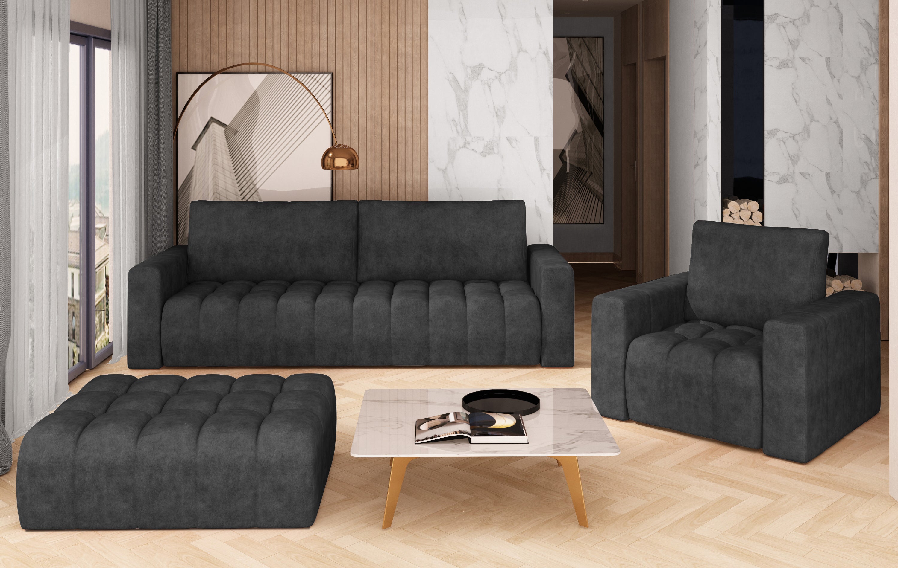 Conjunto de sofás 3+2 en tela sintética gris - Liege - Don Baraton: tienda  de sofás, colchones y muebles