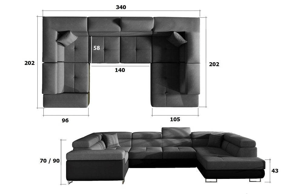 Sofá en U moderno (2 chaiselongs) con cama y arcón – Letto