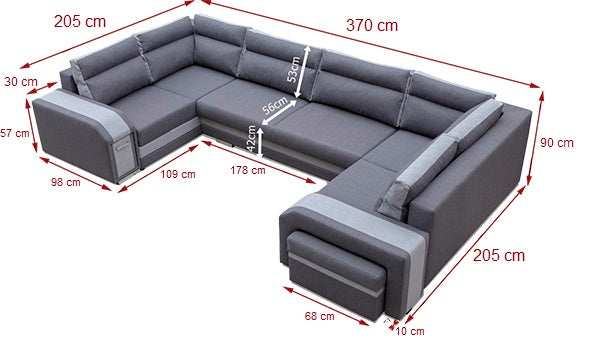 Medidas de sofá en forma de U