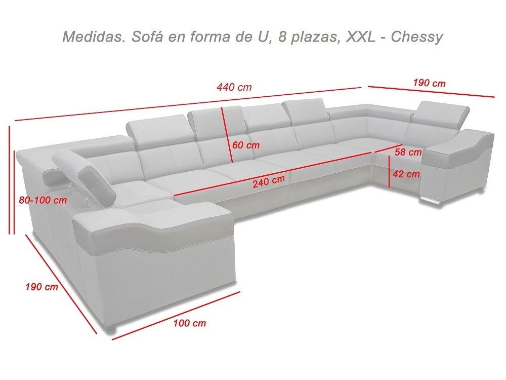 Medidas para sofá en U XXL