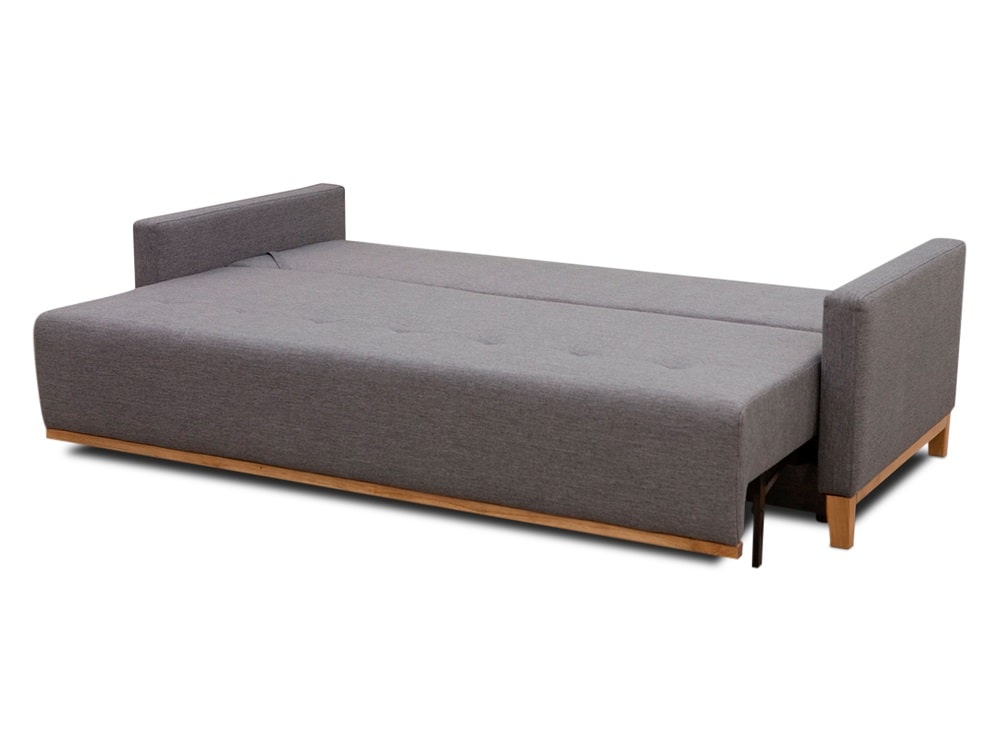 Conjunt de 2 butaques i un sofà llit amb potes de fusta i bagul – Monaco 