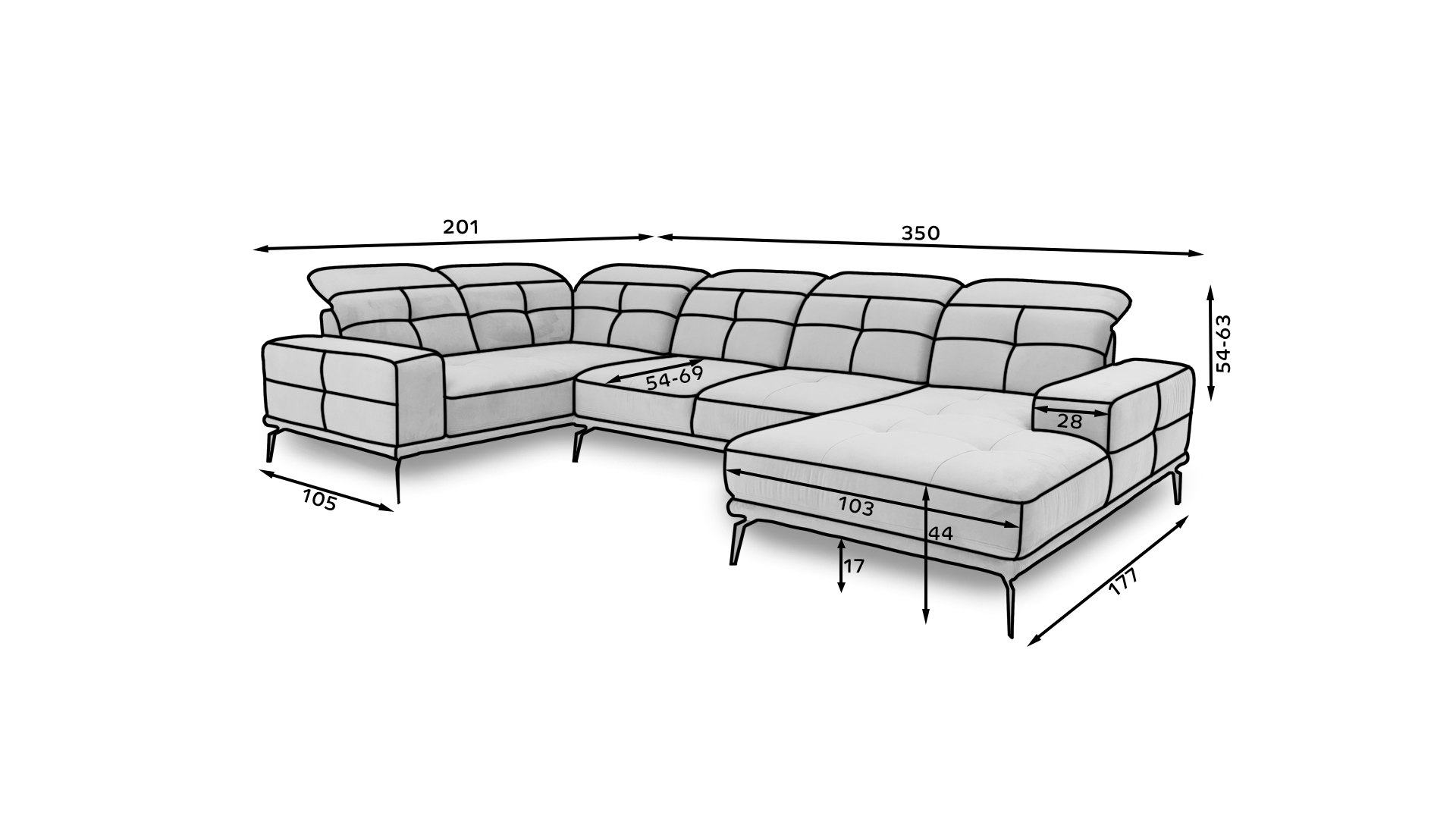 Dimensiones sofá en U