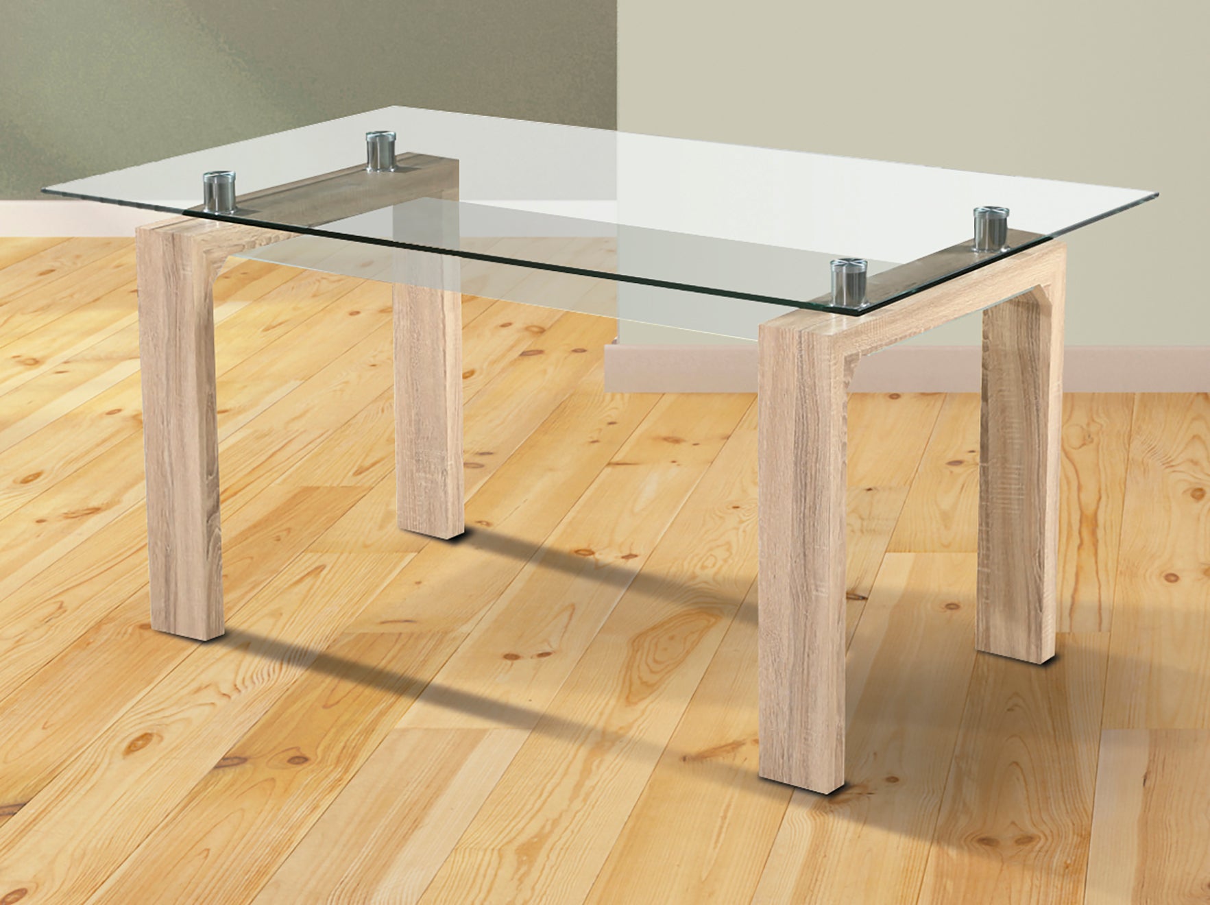 Table à manger fixe plateau en verre et pieds en bois-SENSEI