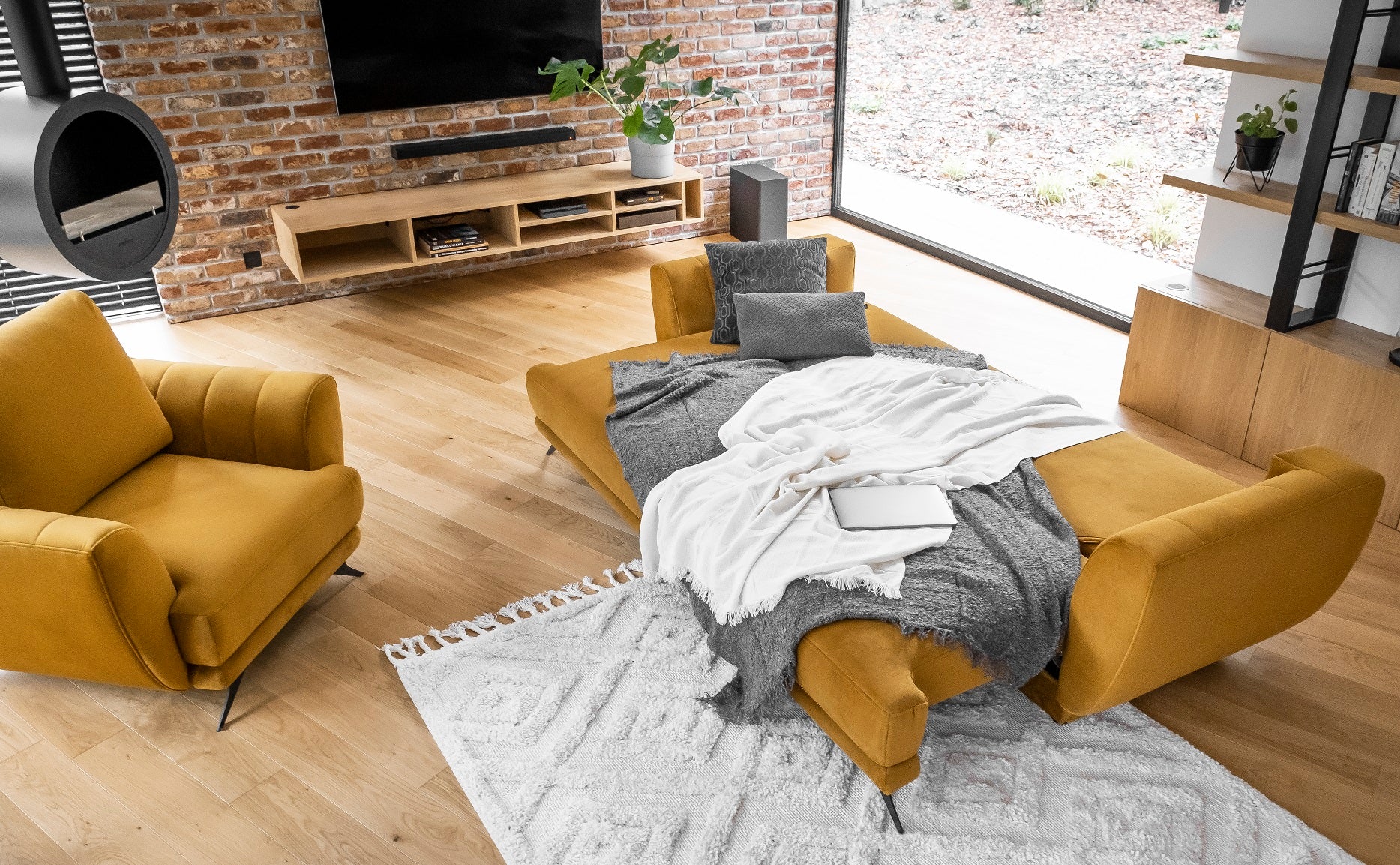 Sofa 3 plazas extensible con sillon y puf - Megis