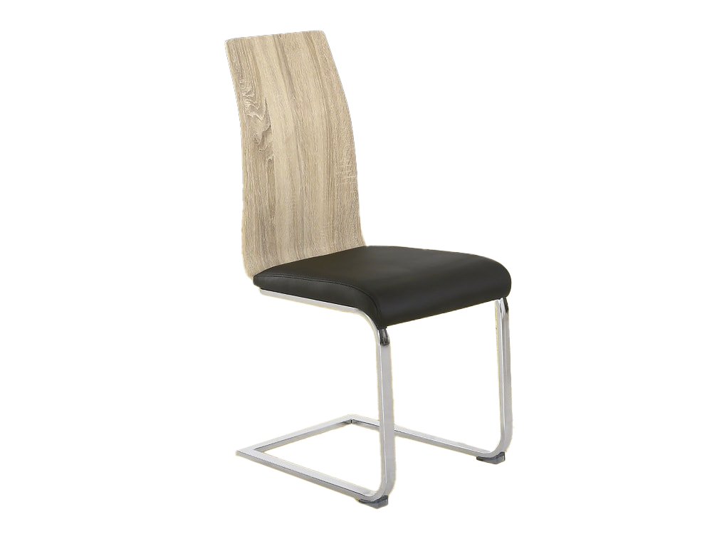 4 Cadires modernes amb seient entapissat en pell sintètica, bicolor negre i roure – Sensei
