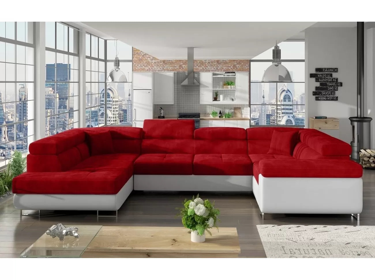 Sofà a U modern (2 chaiselongs) amb llit i bagul – Letto