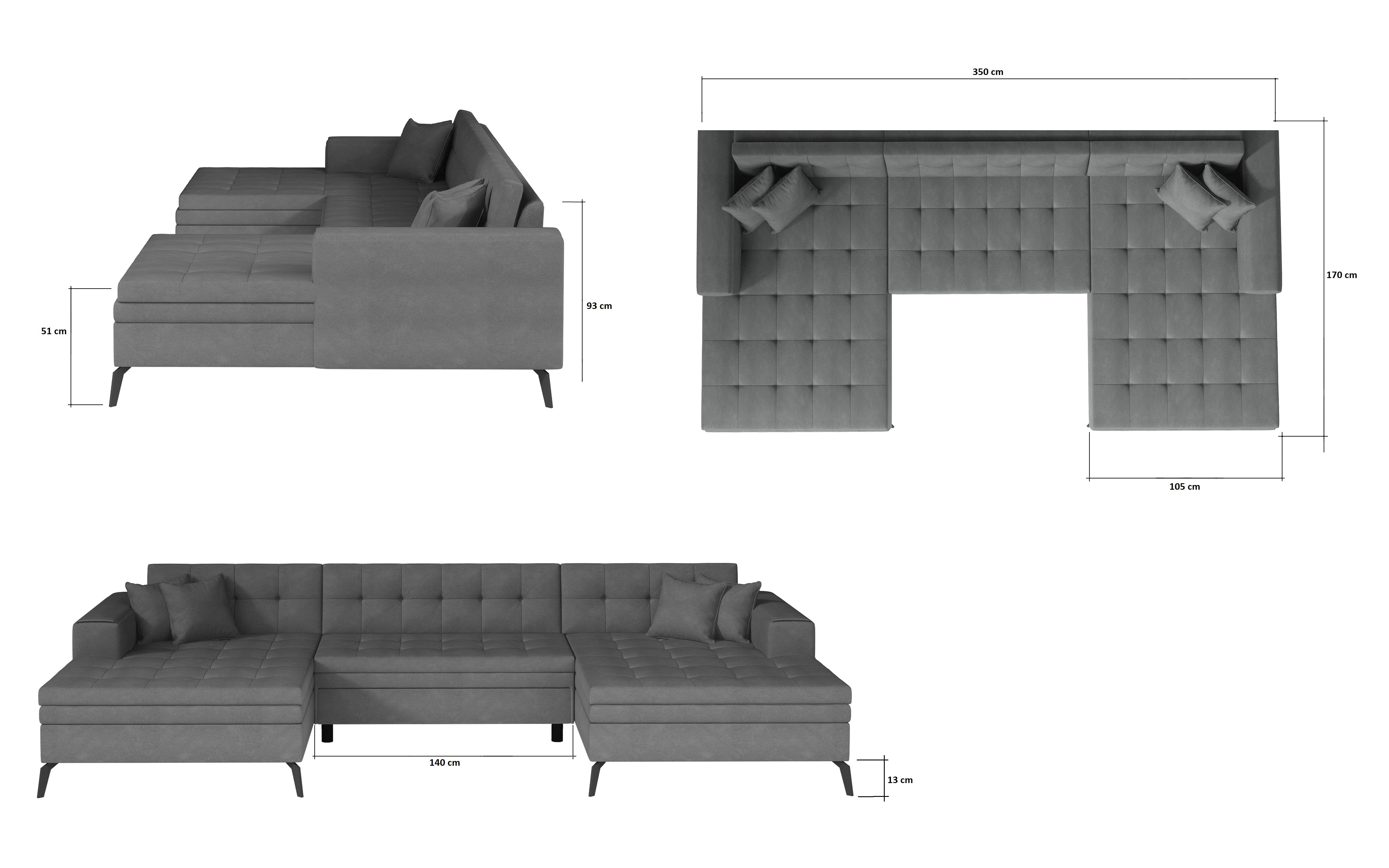 Medidas de sofá grande en forma de U modelo vertizo