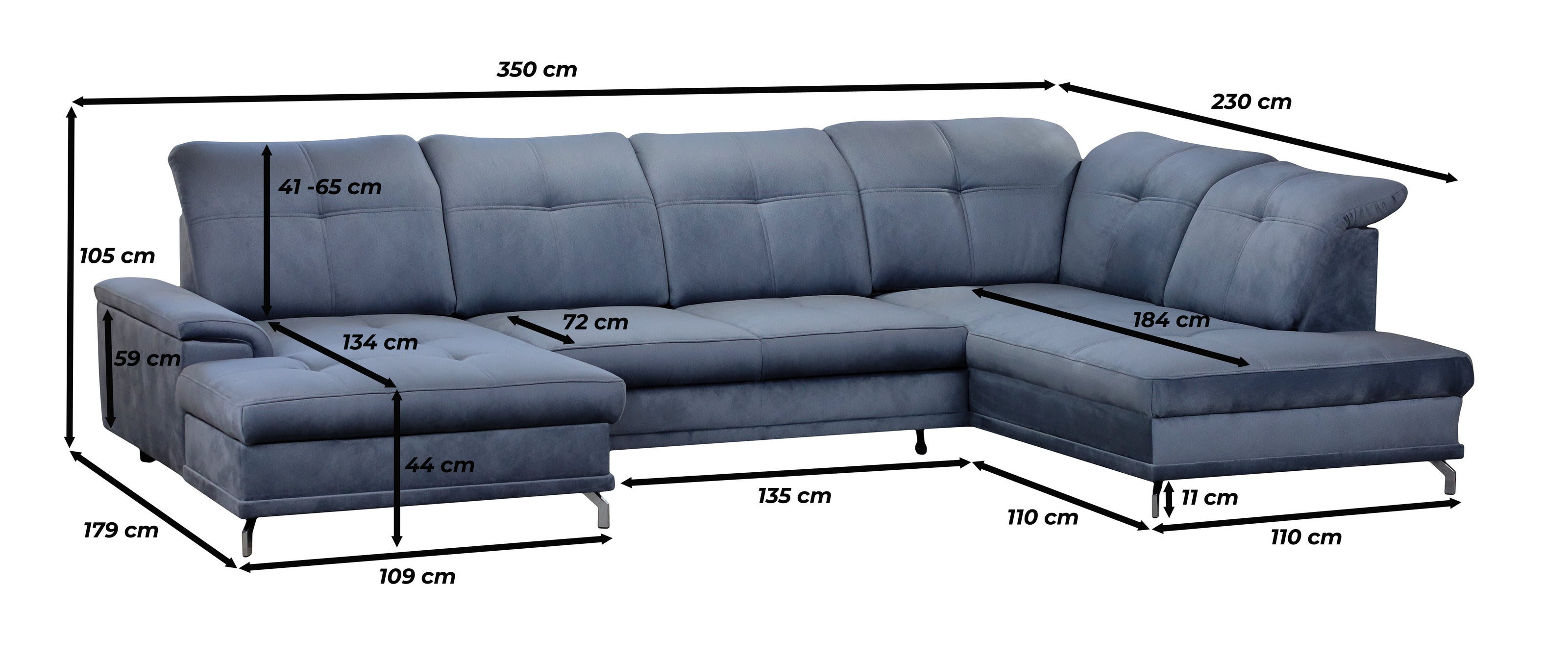 Dimensiones de sofá cama en U modelo brita