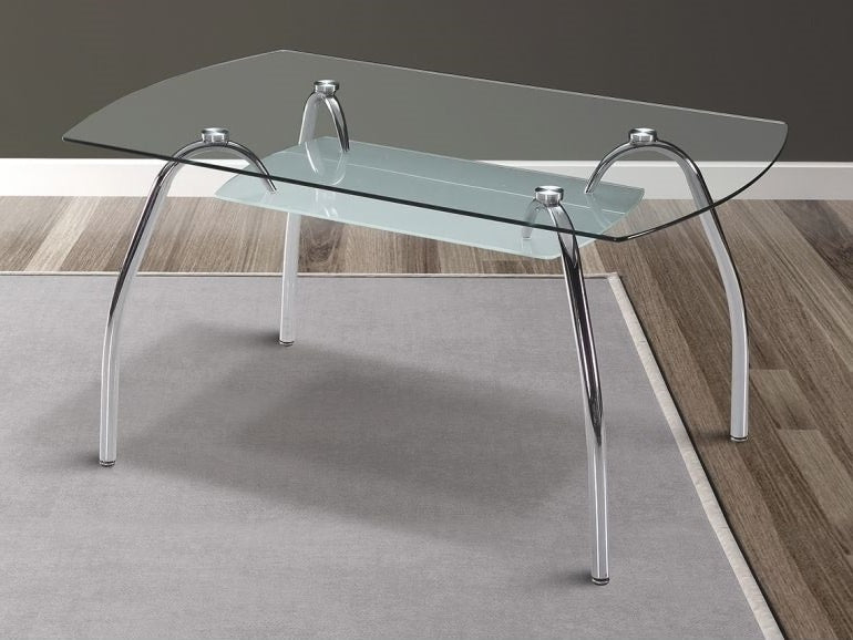Mesa comedor con tapa de cristal, patas metálicas curvas 150 x 90 cm – San