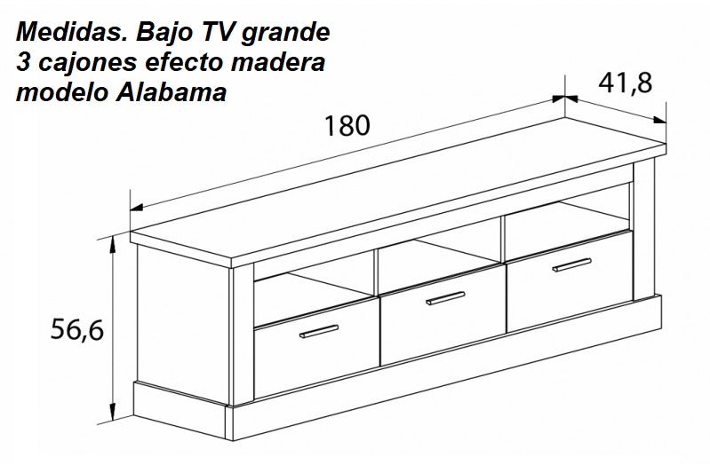 Bajo TV grande con 3 cajones, efecto madera, 180 cm – Chellen