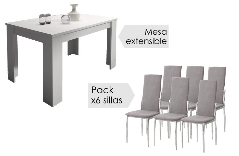 Conjunto de mesa de jantar Corfu extensível com 6 cadeiras cinza Sakura 