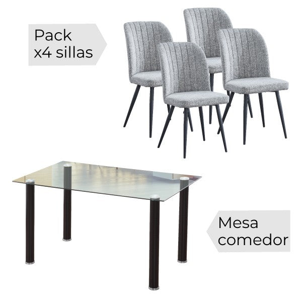 Comedor: mesa rectangular con tapa de cristal y 6 sillas - YURI