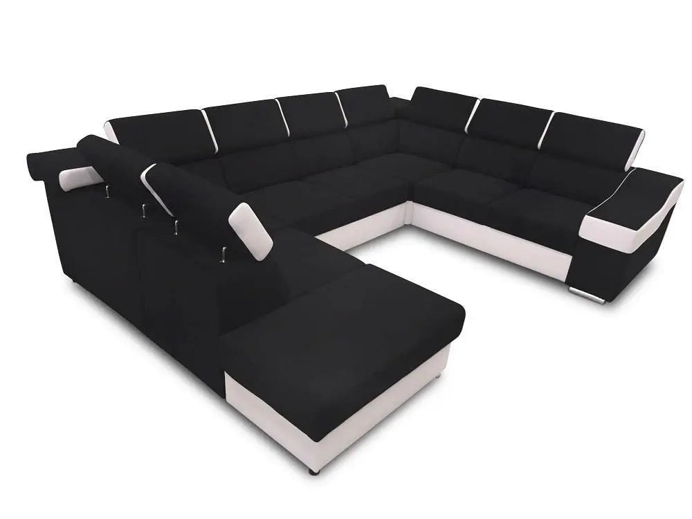 Sofá en forma de U - Ángela. Cama extraíble y reposacabezas reclinables. 7 plazas