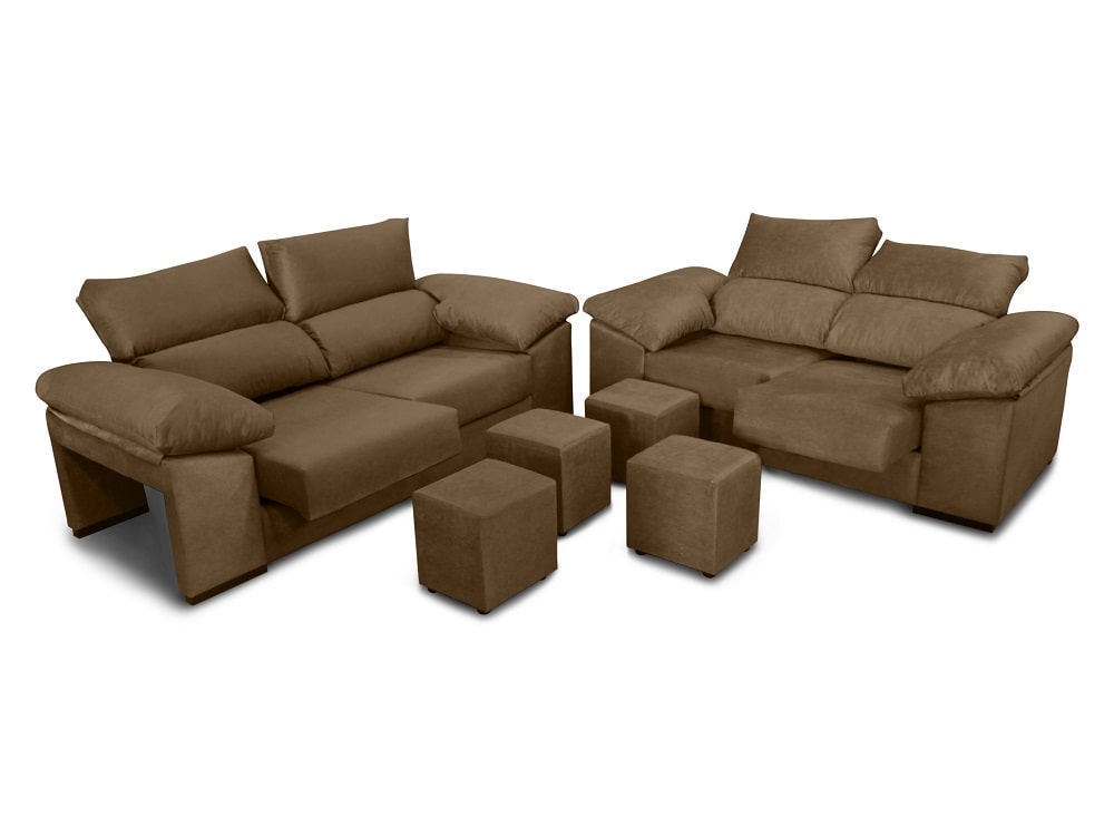 Conjunto de sofás 3+2, asientos deslizantes, respaldos reclinables y 4 pufs – Toledo