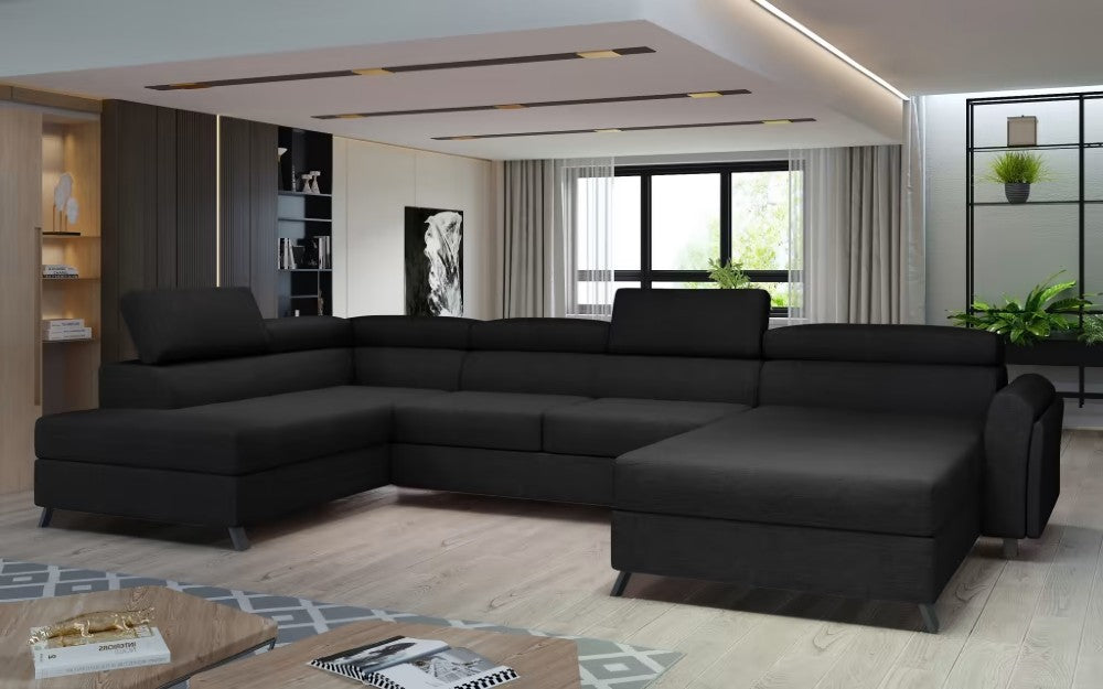Modern U-shaped sofa with bed and chest - Josette