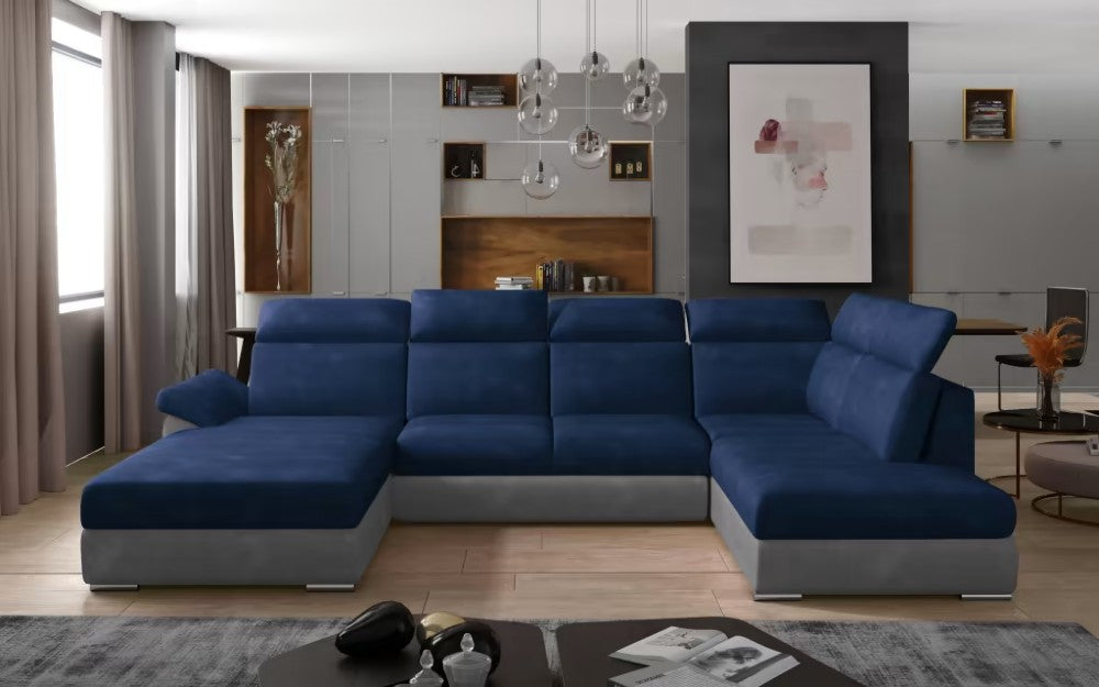 U-sofa moderne-Evanell.  Avec lit et coffre amovibles (2 chaiselongs)