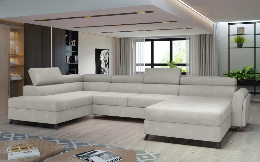 Modern U-shaped sofa with bed and chest - Josette