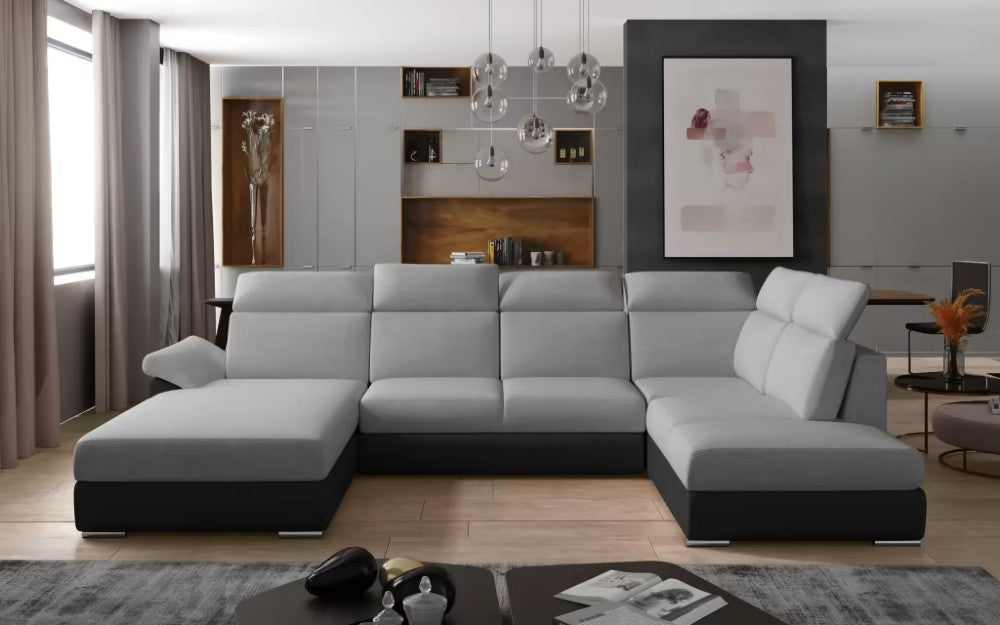 U-sofa moderne-Evanell.  Avec lit et coffre amovibles (2 chaiselongs)