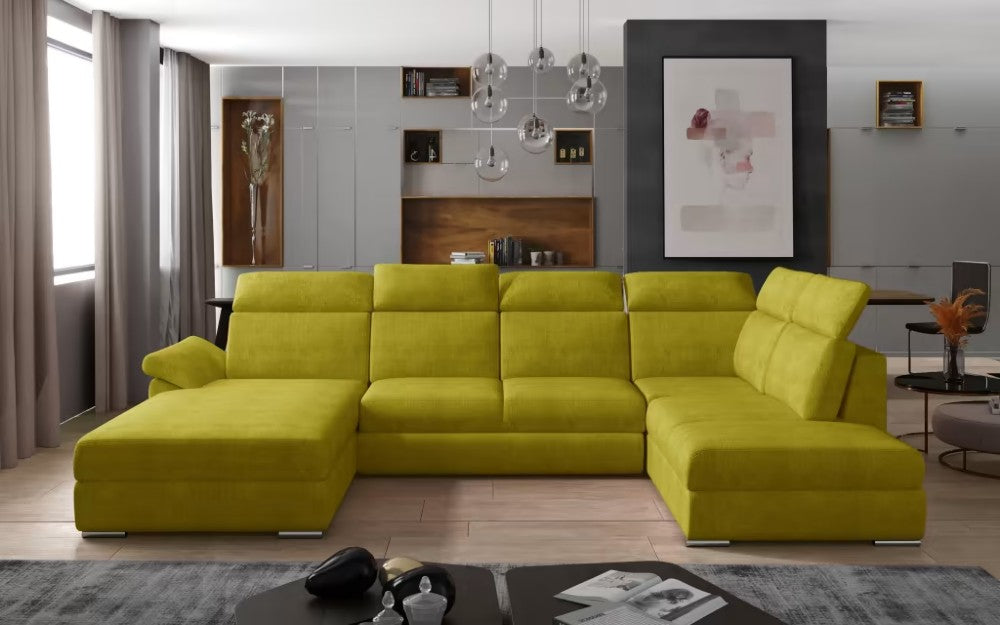 U-sofa moderne-Evanell.  Avec lit et coffre amovibles (2 chaiselongs)