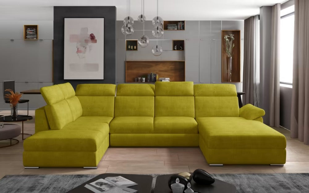 Sofá en U moderno -  Evanell. Con cama extraíble y arcón (2 chaiselongs)
