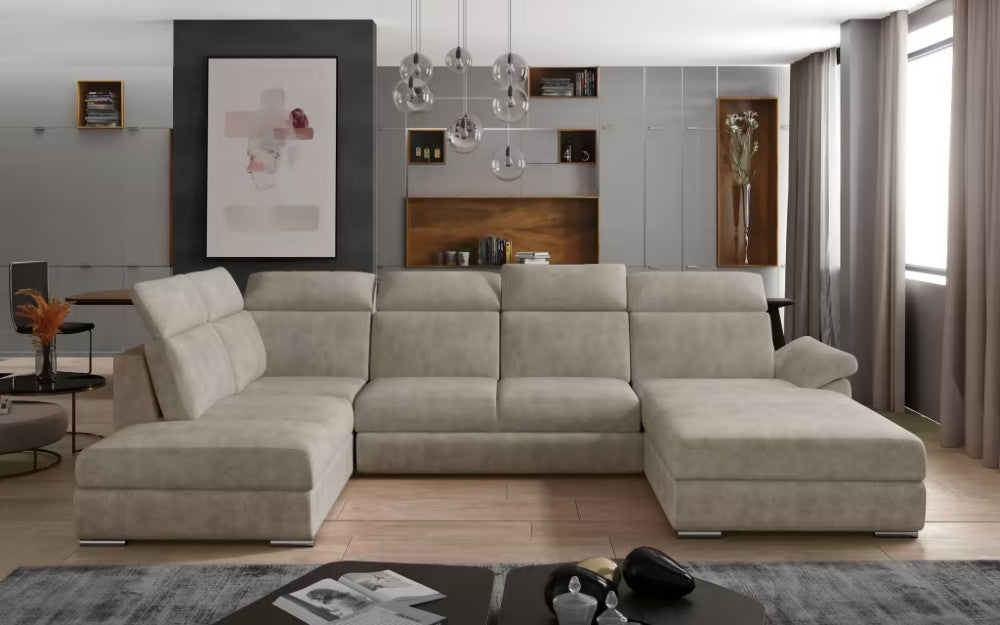 Sofà a U modern (2 chaiselongs) amb llit i bagul - Evanell 