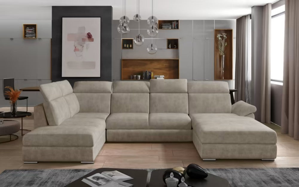 U-sofa moderne-Evanell.  Avec lit et coffre amovibles (2 chaiselongs)